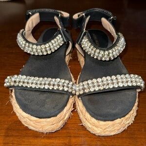 Antonio Melani Banded Espadrille Sandals Black Bling